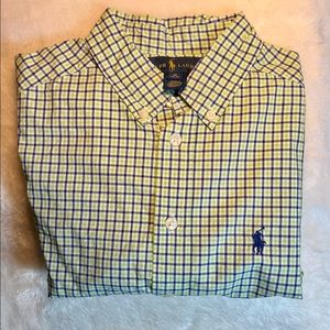 Ralph Lauren|Boys Long Sleeve Button-Down Shirt|Green/Blue Checkered Patter|M